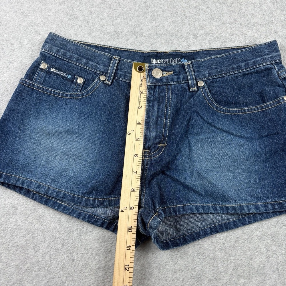 Blue Asphalt Shorts Womens 7 Dark Blue Denim‎ Low Rise Mini Y2K Beach Booty 2" - Picture 7 of 8